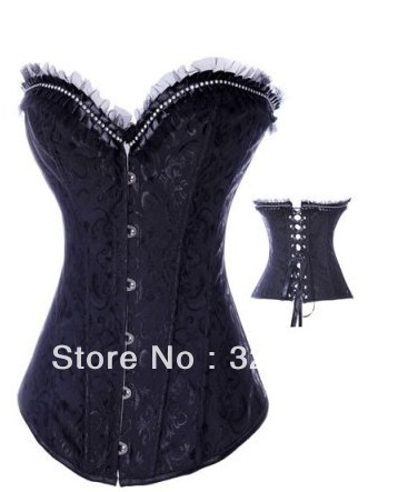 Black Embroidered Strapless Corset With Trimmed Ruffles LB4368  Size S M L XL 2XL