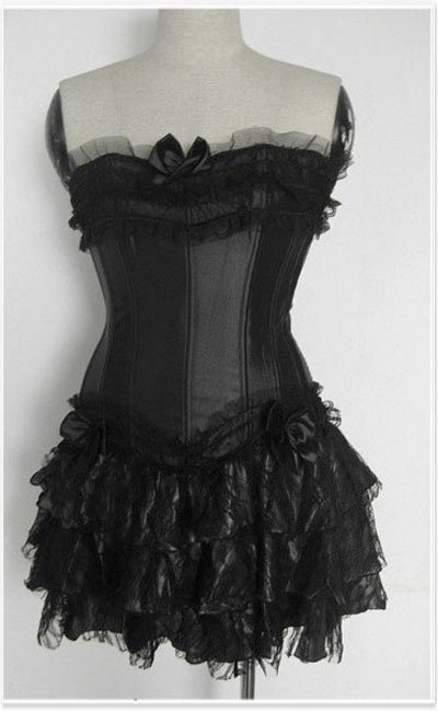 Black fashion overbust Corset Skirt Suits Free shipping - qm070suits