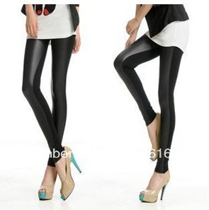 Black Fashion Sexy Faux Leather Boots Pants Skinny Patchwork Leggings Wholesale D995