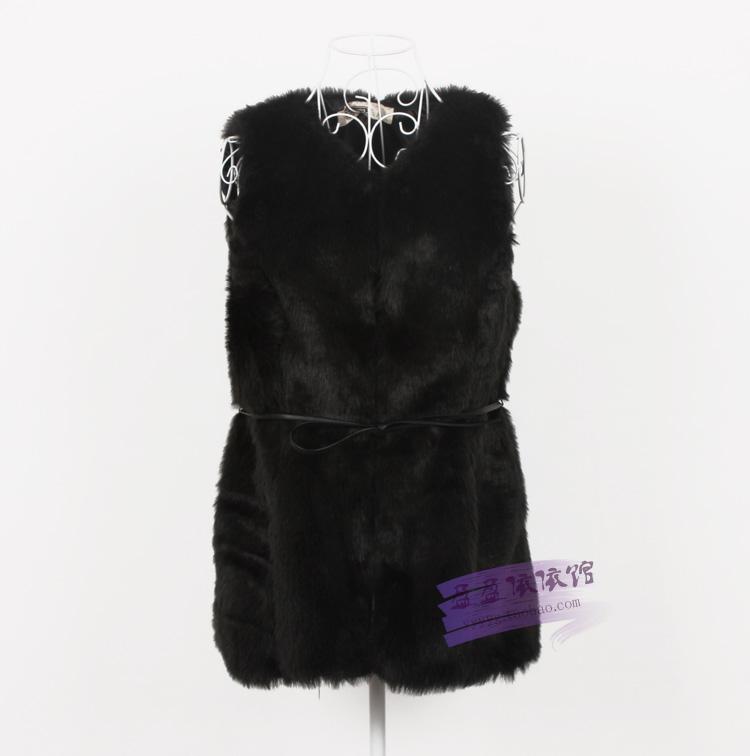 Black faux mink new arrival medium-long faux vest V-neck vest outerwear vest