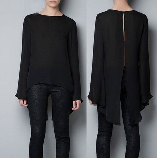 Black faux silk beaded back irregular sweep studio cloak female shirt