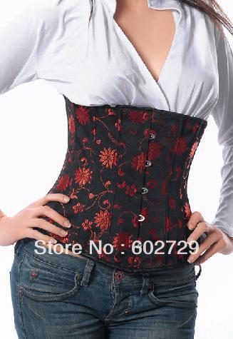 Black Floral Brocade Waist Cincher Underbust corset bustier factory supplier S-2XL