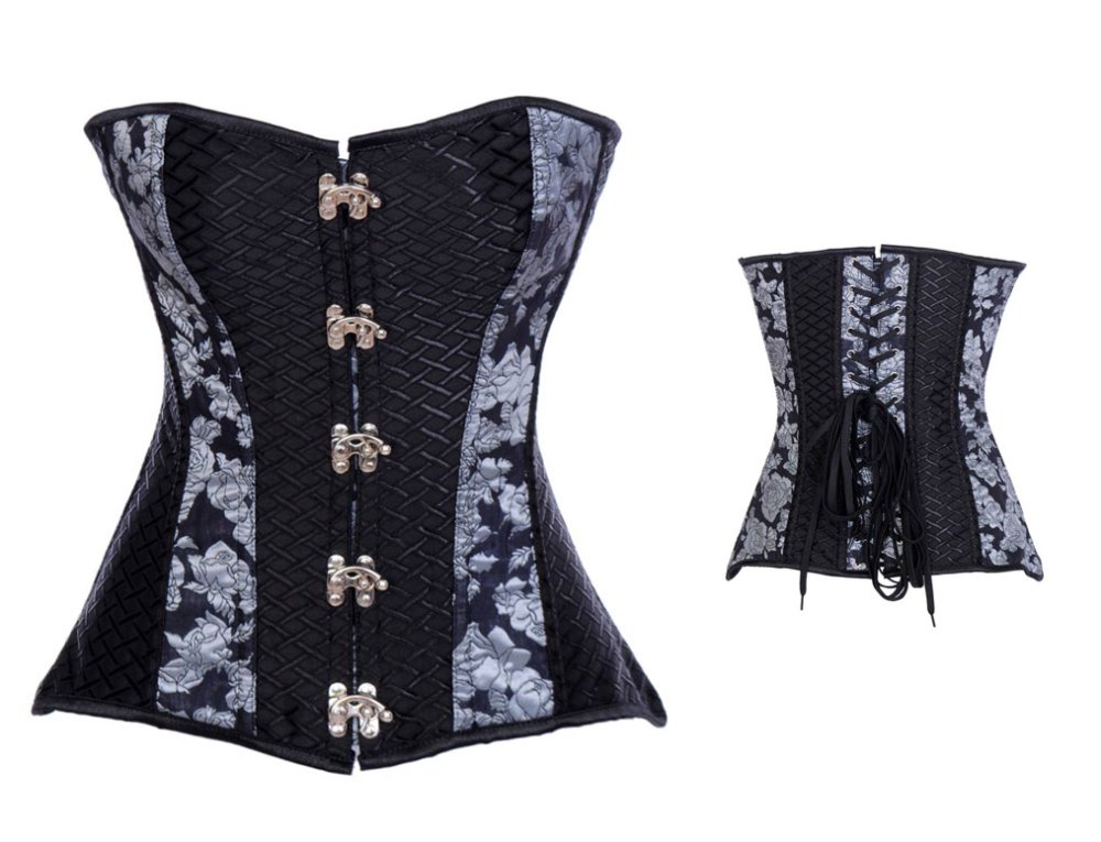 Black Floral Print Steampunk Corset Free Shipping - 2848