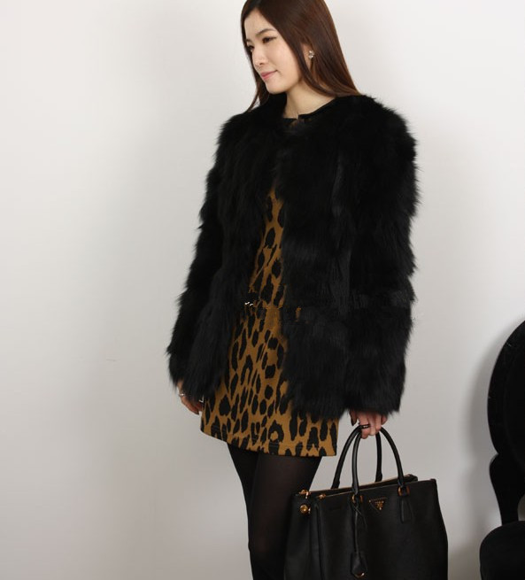 Black fox 2013 outerwear black all-match medium-long long-sleeve fox fur outerwear fur coat