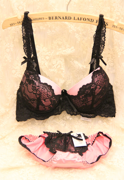 Black glossy women's bra lace bra underwear set 9769 pink