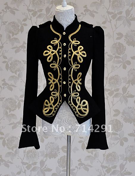 Black gold embroidery slim tight handsome woolen outerwear