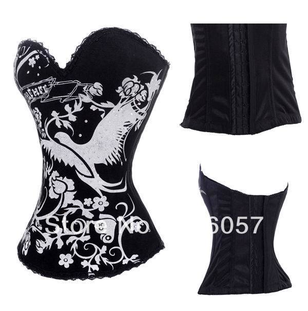 Black Goth Punk Rock Hook Tattoo Boned Corset with Straps Personal Party Style