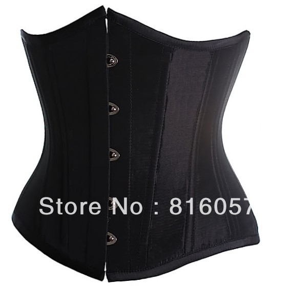 Black  Goth Underbust Cupless Waist Training Corset Bustier Top S-XXL