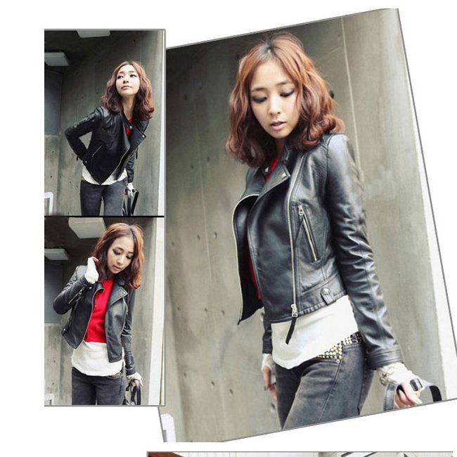 Black Gray Womens Sexy Rock Coat PU Leather Motorcycle Moto Jacket SIZE M L XL 2XL 3XL wholesale   THOOO leather brand