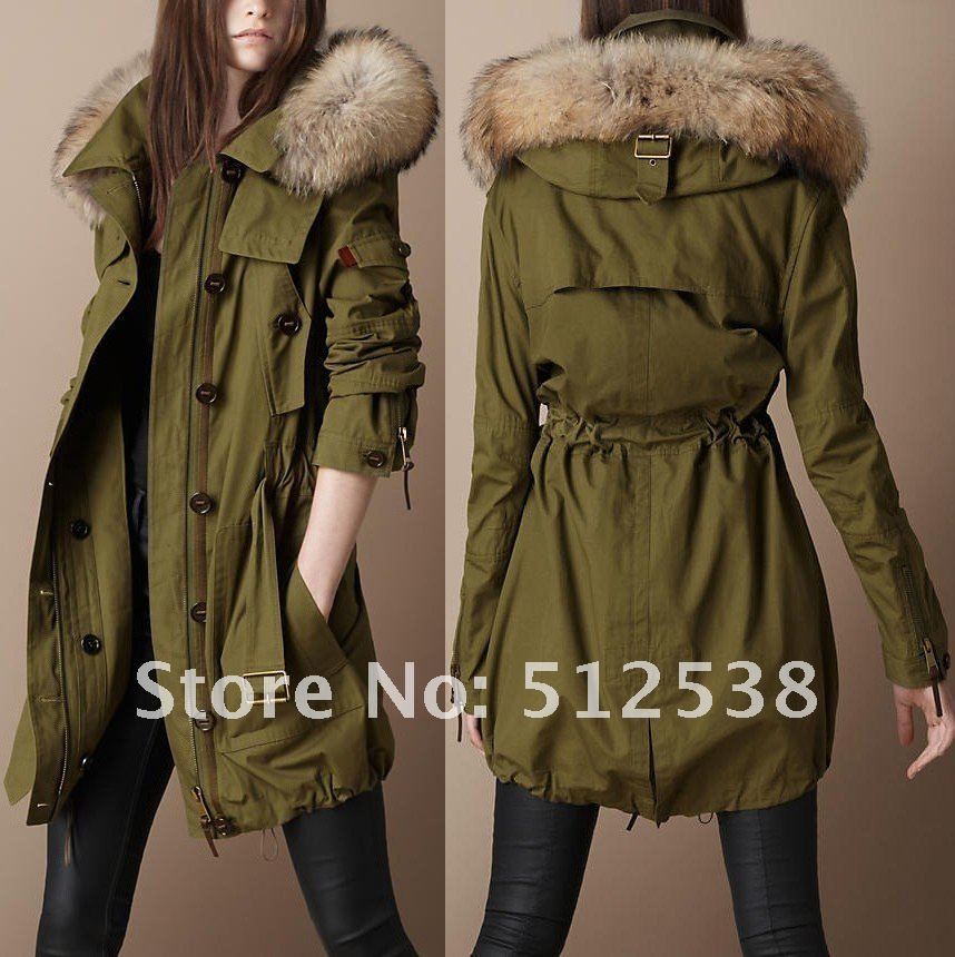 Black Green Luxury Brand New winter Raccon hood long coat  jackets clothes L Fur collar windbreaker  overcoat S M L XL XXL