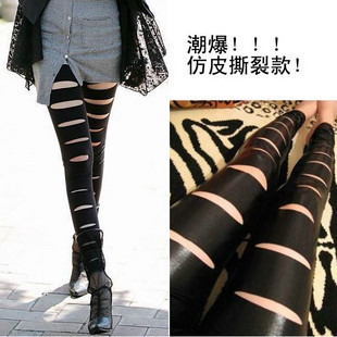 Black hole leather dull legging autumn women's ankle length trousers personality non-mainstream fashion trend of the pants