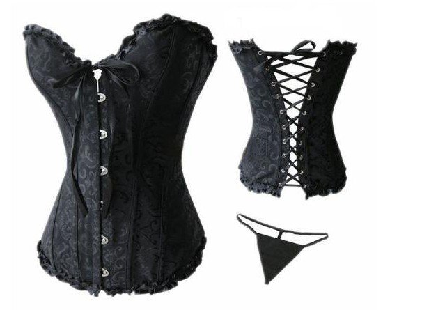 Black Lace Bustier Corset+G string Set Lingerie S M L XL for women Sexy Corset