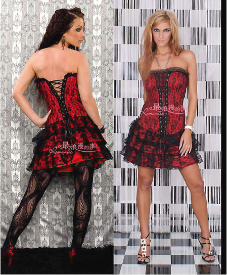 Black lace shaper royal ribbon small vest three piece set 5074 red