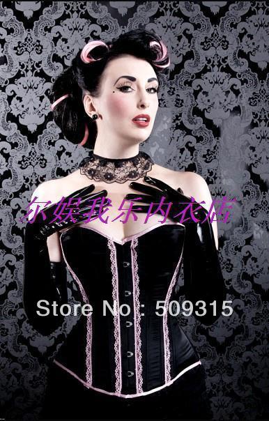 Black lace stripe royal shaper goths dress vintage corset waist vest free shipping