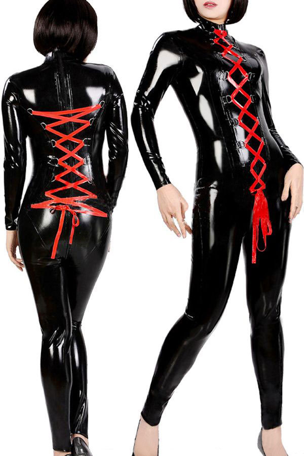 Black leather leotard red bandage game uniforms theatrical costumes 9152