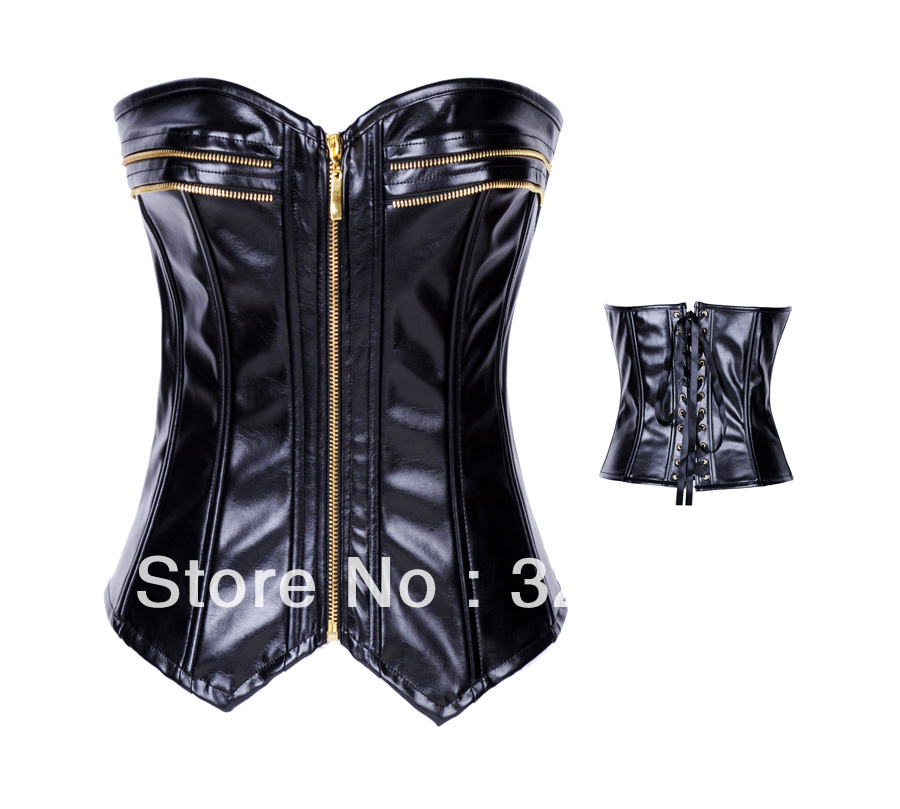 Black leather sexy shapewear ds performance wear zipper style beauty care slimming shaper