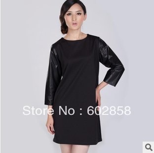 Black leather sleeves Europe and America dress 6108