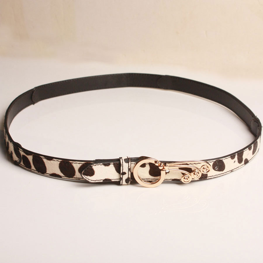 Black leopard print Women genuine leather strap female fashion white all-match casual cowhide pin buckle thin belt p049