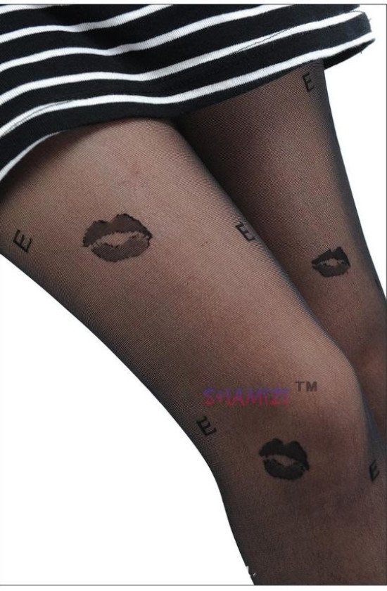 Black Lip Kiss  Printing Lady Transparent Pantyhose Stockings/Tights Free Shipping 1151