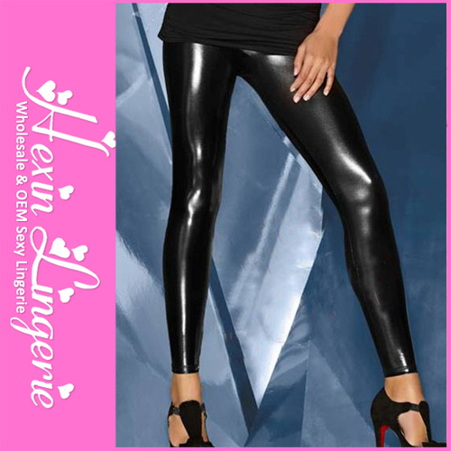 Black Look Wet Stretchy Skinny Faux Leather Leggings Pants LB13137 Free Size