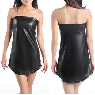 Black matte leather-wrapped chest skirt Tee , free shipping