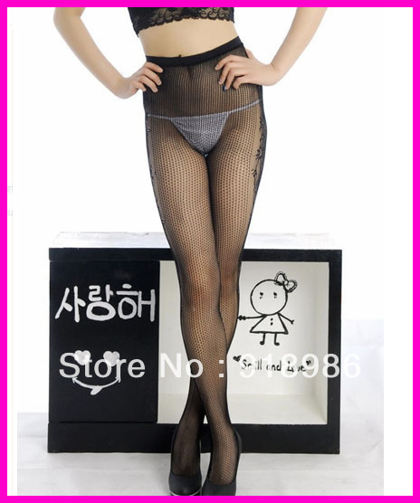 Black mesh/fishnet pantyhose sexy slimming solid hosiery tights free shipping