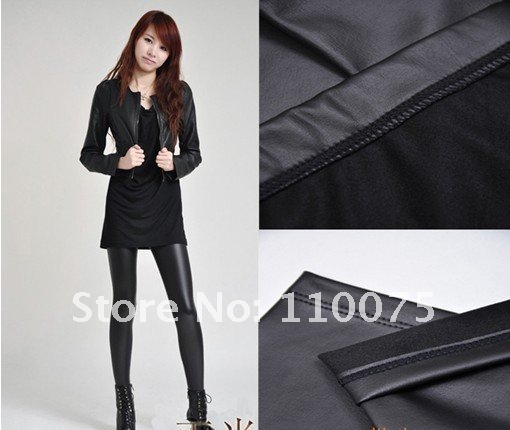 Black NEW STYLE Womens Pants Winter Splicing Leather Cotton keep warm Leggings Skinny Trousers Tights Legwear Silm Pants