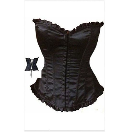 Black overbust corset includes bustier + g-string Freeshipping - qm015a