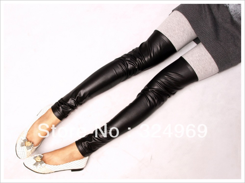 Black Party Fun Vintage NEW Womens Two Color Leather Tights Leggings 1605#