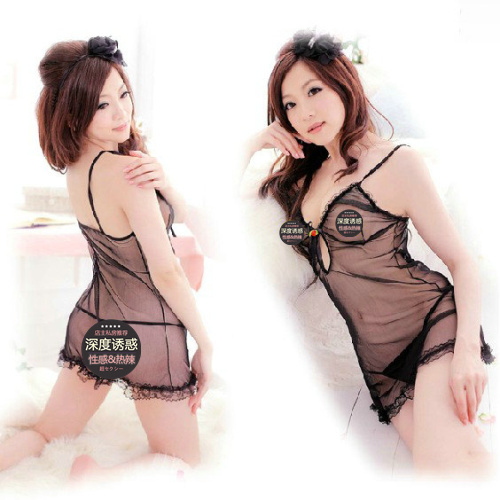 Black perspectivity suspender skirt thong set sleepwear nightgown t female lingerie