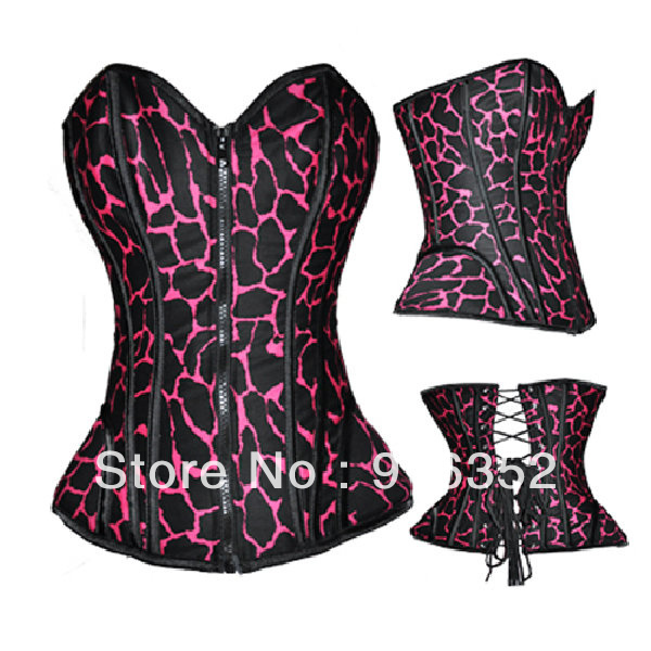 Black Pink Tight Lacing Waist Training Full Steel Boned Corset Bustier Sz S-2XL