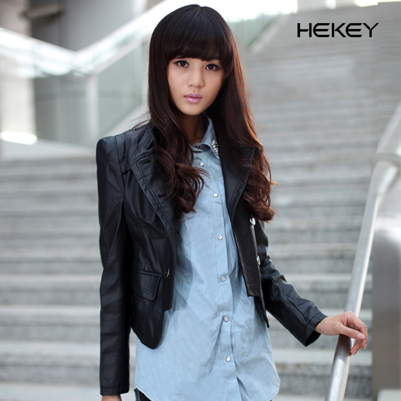 Black rider 2013 spring slim all-match PU leather short jacket stand collar women's coat