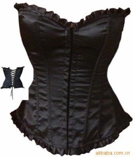 Black satin hook eye front lace up boned basque corset busiter lingerie S-6XL