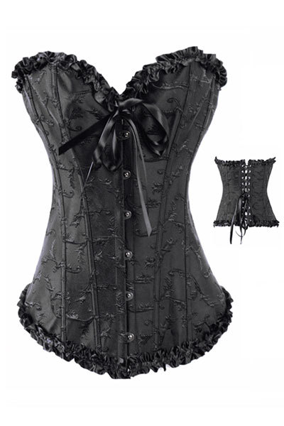 Black Satin Ruffle Corset with Large Black Bow LB4453