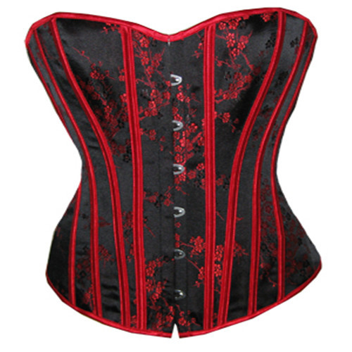 Black satin with floral Chinese style corset bustier underwear  dropship S-2XL