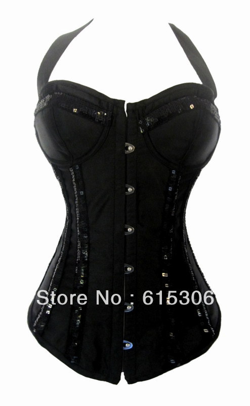 Black Sequin Neckline Corset with G-string Cheaper price + Free Shipping Cost + Fast Delivery