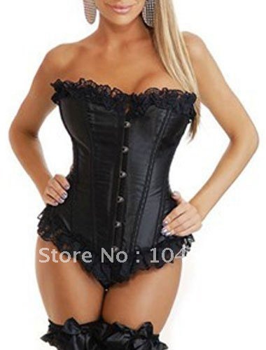 Black Sexy Contrasting Lines Satin Lace Corset