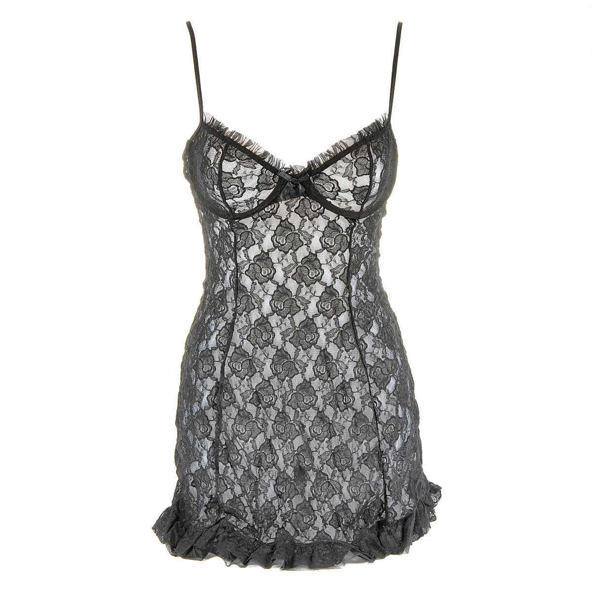 Black sexy exquisite translucent full lace ruffle baimuer skirt spaghetti strap nightgown plus size s047