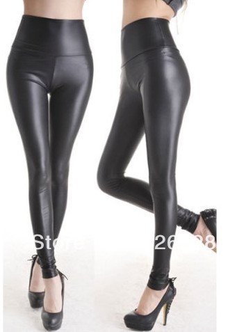 Black Sexy High Waist Wet Faux Leather Leggings Pants Tight LB13163 Free Size