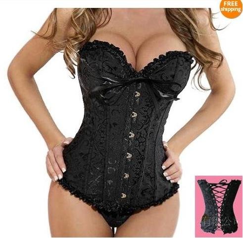 black Sexy Lace up Corset lingerie + G-string SY6-XL costume sexy kimono uniform underwer