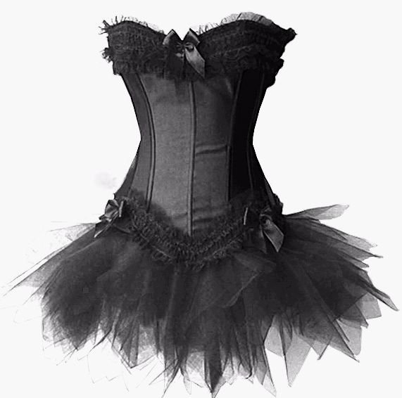 Black  Sexy Satin Lingerie Corset Bustier Mini Tutu Petticoat Skirt Fancy Dress Costume