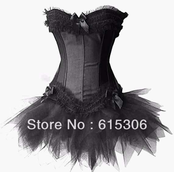 Black Sexy Satin Lingerie Corset Bustier Mini Tutu Petticoat Skirt Fancy Dress Costume