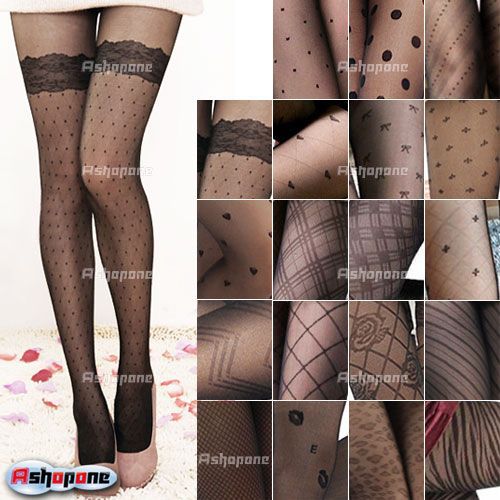 Black Sexy Woman Pattern Jacquard Pantyhose Tights Stockings