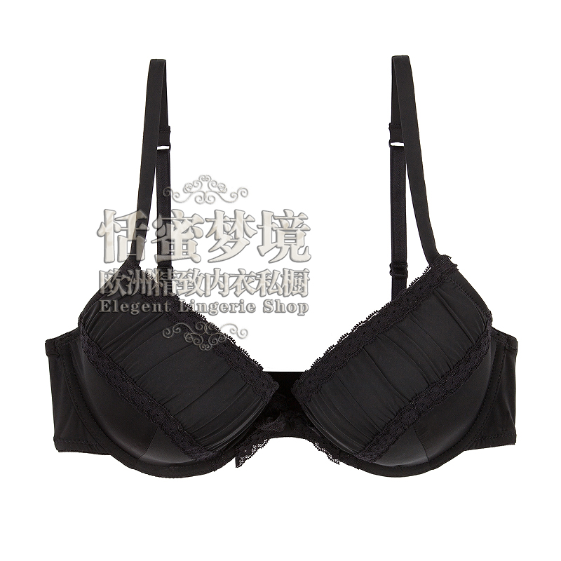 Black silky milk pleated lace deep V-neck push up women's underwear bra