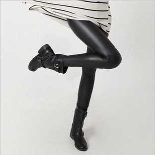 Black Single-layer Solid Color Faux Leather Leggings Wholesale Free Shipping 1016