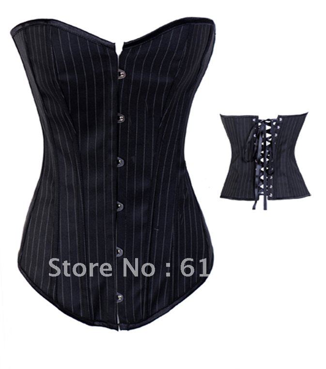 Black Stripe corset bustier outwear  lingerie with G-string S-2XL