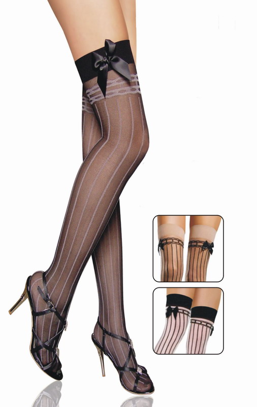 Black stripe fashion stockings bow seven socks - lace elastic socks 7788