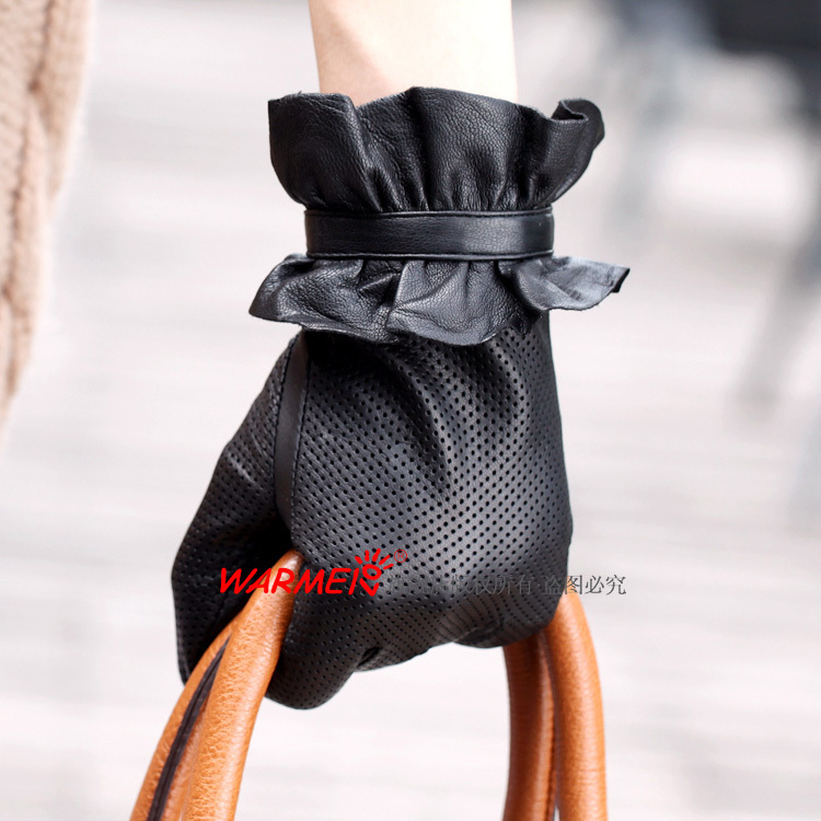 Black suede breathable short design women's genuine leather gloves l011n