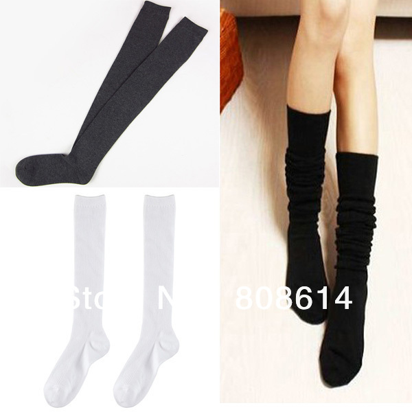 Black/White Color For Choice NEW Fashion Women Lady Cotton Over The Knee Socks Thigh High Stockings Thinner Top