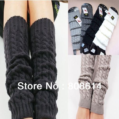 Black/White Color Womens Lady Winter Warm Knitting Crochet Fashion Leg Warmers Legging Free Shipping